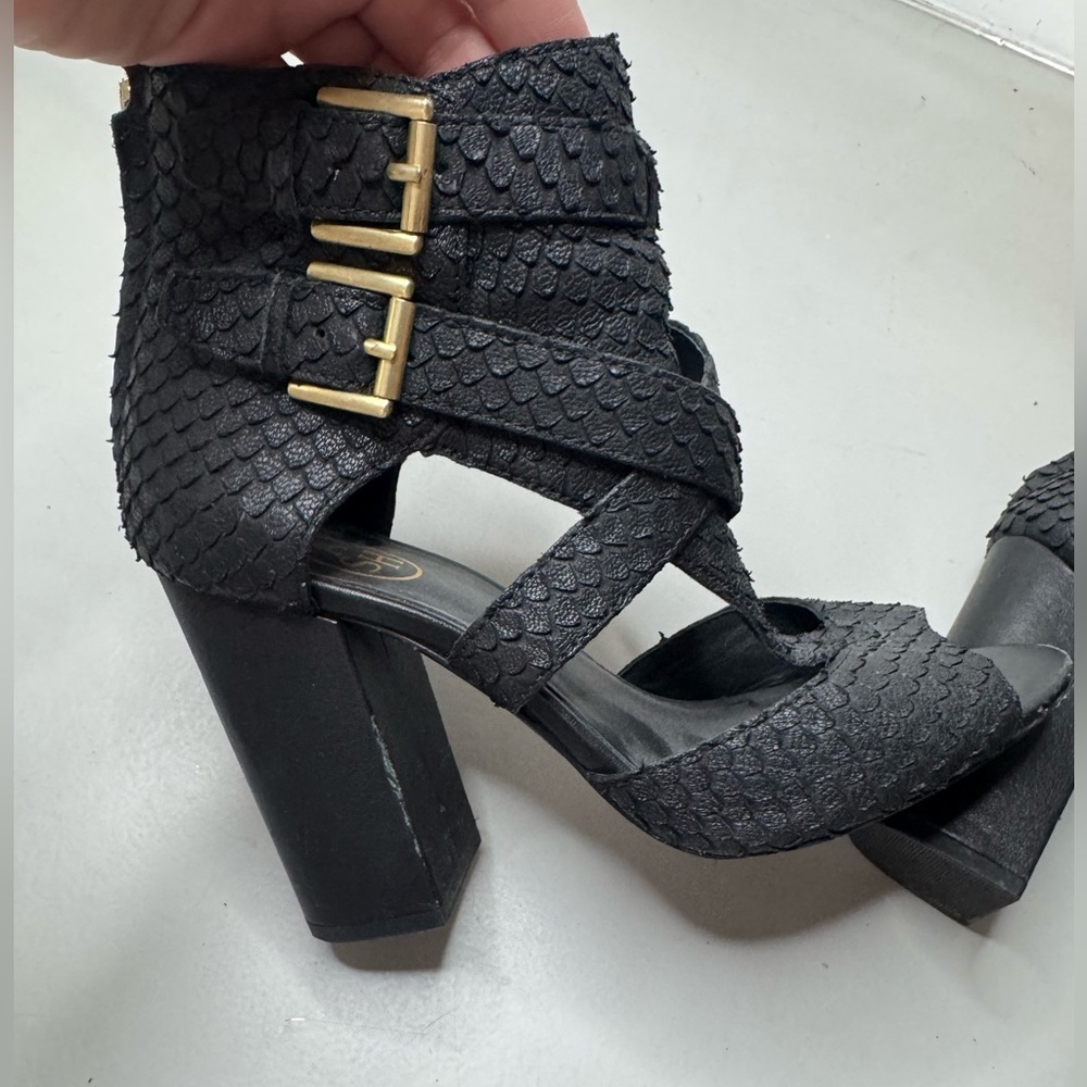 Ash Black Textured Women's Heels with Gold Buckle - Size 7 - Picture 8 of 17